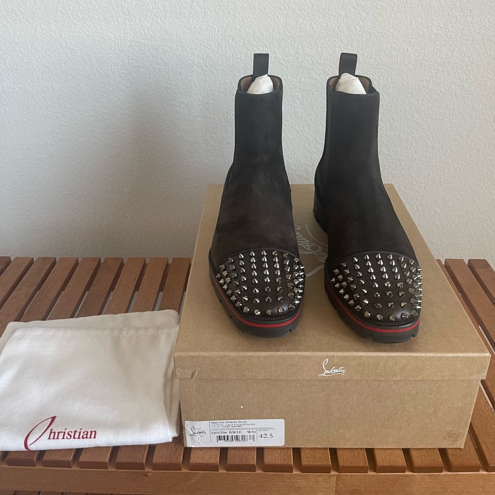 Christian Louboutin Dark Brown Suede Melon Spikes Ankle Boots